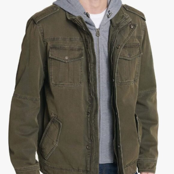 Levi's Men's Washed Cotton Hooded Military Jacket - Picture 1 of 4